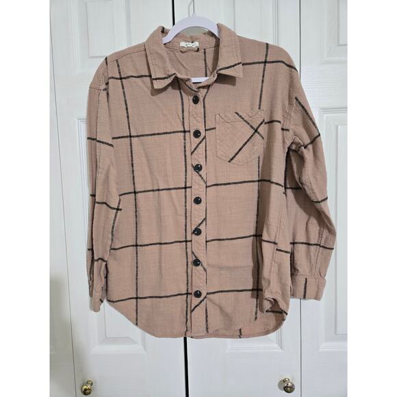 Maurices small women's cabin windowpane boyfriend button up long sleeve shirt - Picture 1 of 8